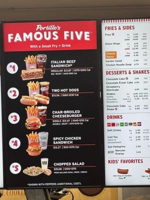 Portillos Tucson Menu With Prices