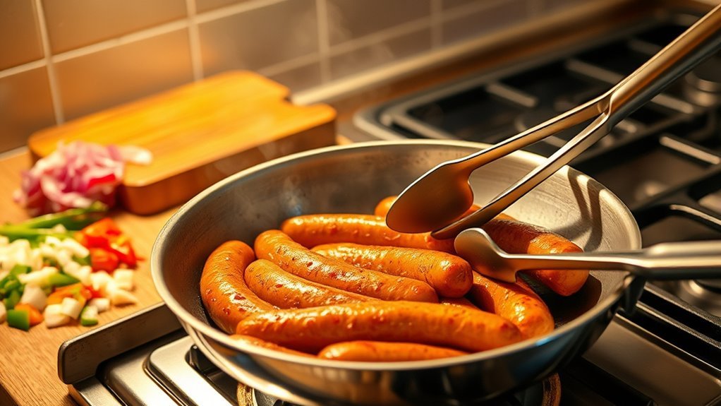 cook brat in pan
