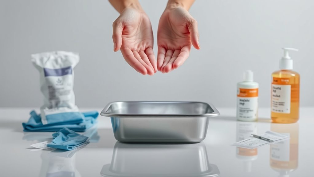 gather supplies perform hand hygiene