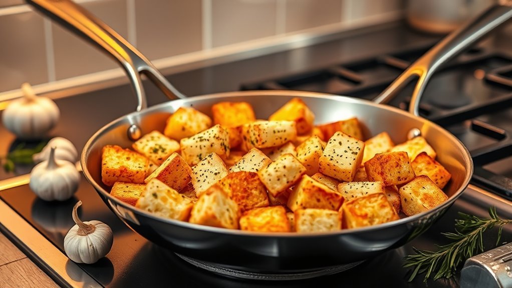 saut bread cubes until crispy