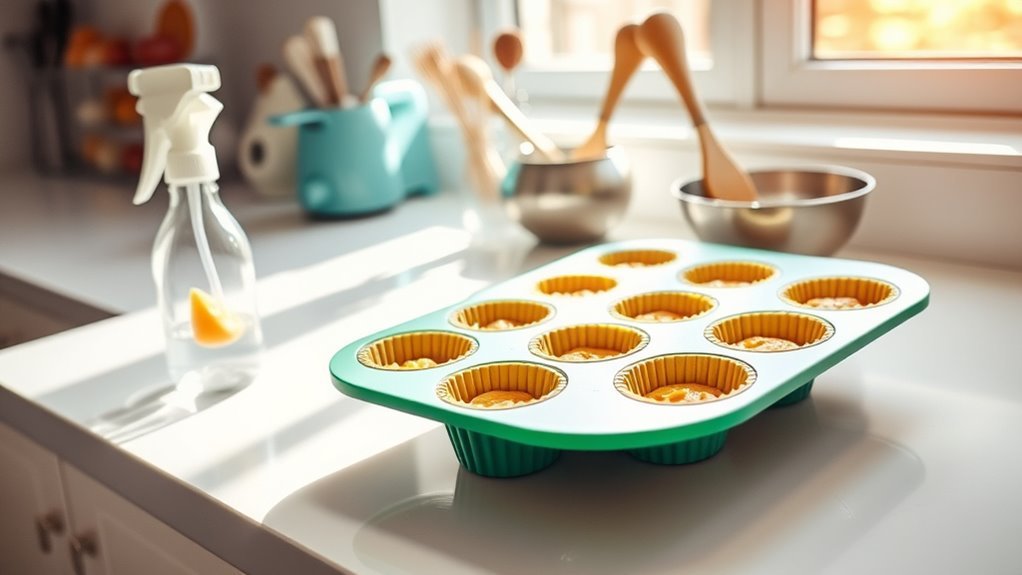 silicone muffin pan spraying